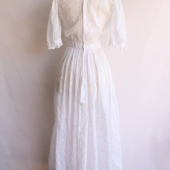 Vintage Antique 1900s 1910s Dress, Edwardian White Cotton And Lace Embroidered - Picture 10 of 10